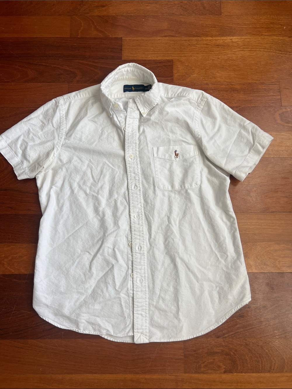 Ralph Lauren White Short-Sleeve Button-Down Pocket Shirt